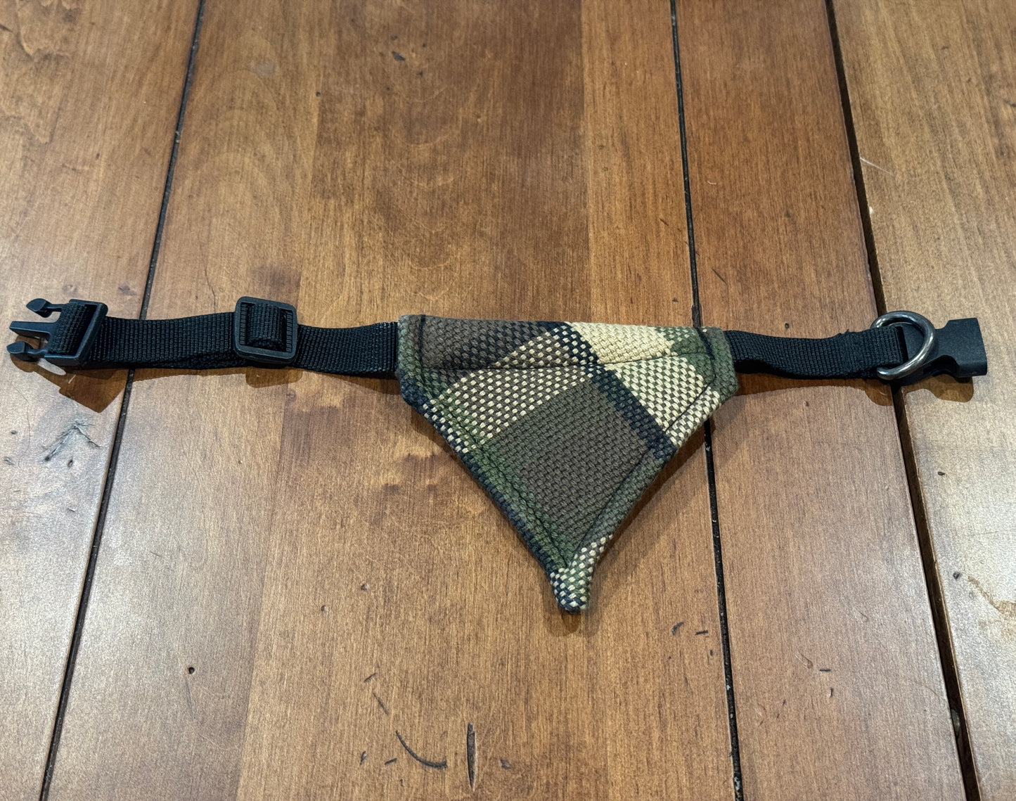Westfalia Beige plaid material dog bandana.