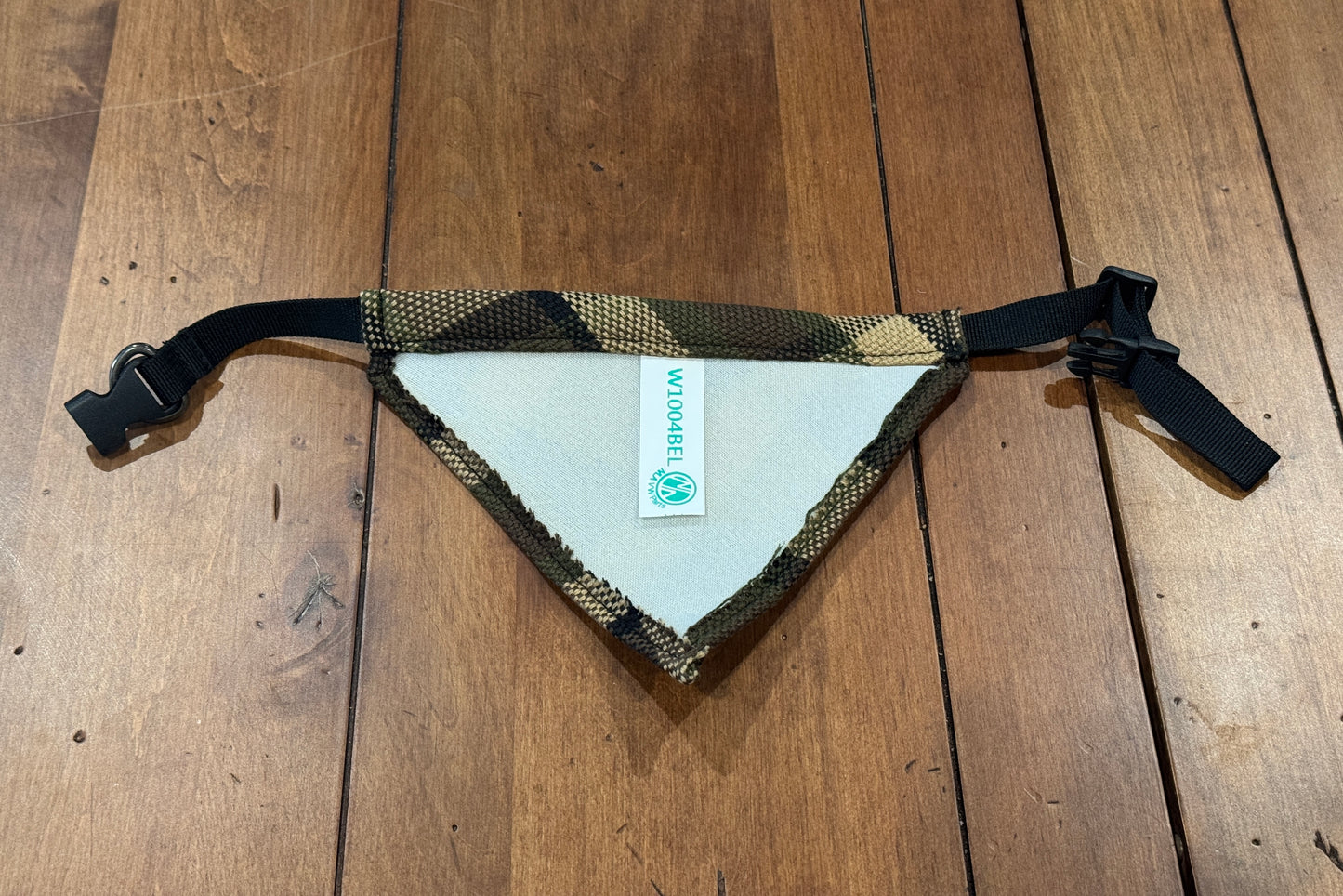 Westfalia Beige plaid material dog bandana.