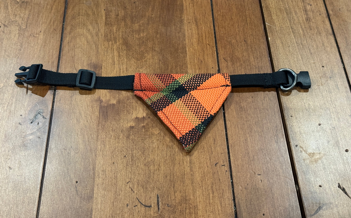 Westfalia orange plaid material dog bandana