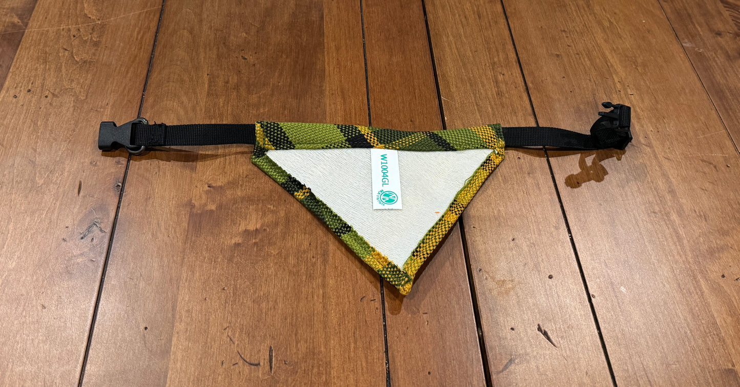 Westfalia Green plaid material dog bandana.