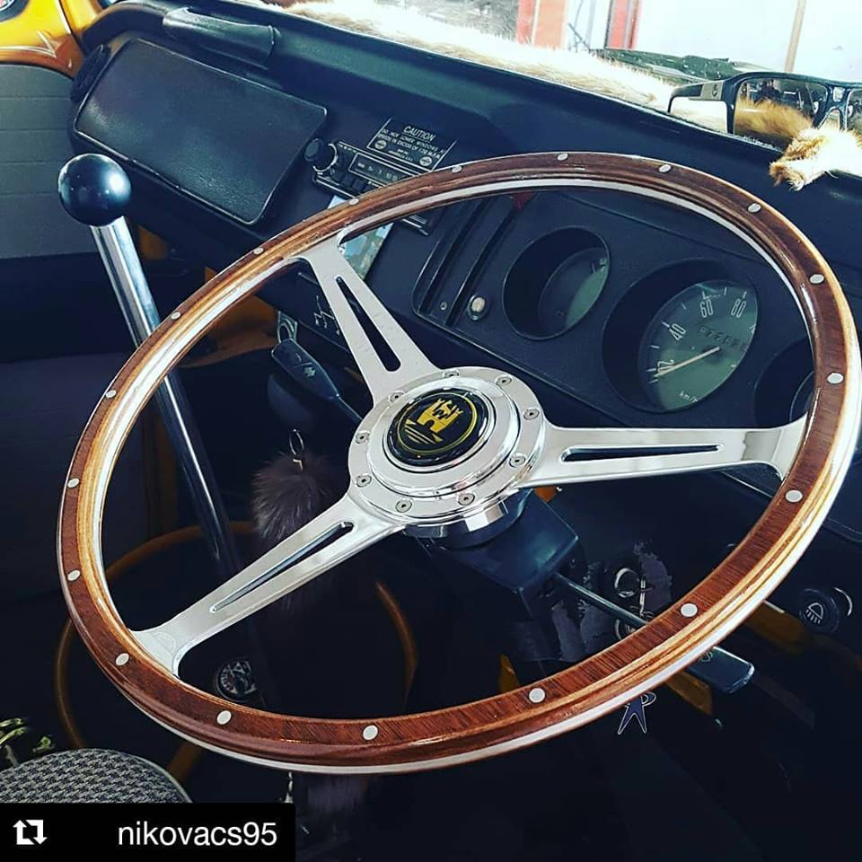 Steering wheel polished with slotted spokes by Aircooled Accessories .