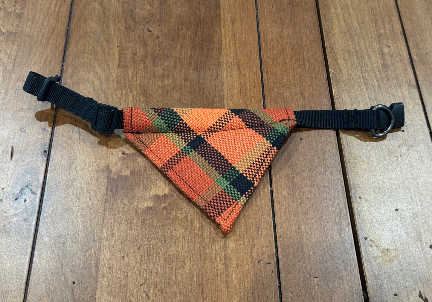 Westfalia orange plaid material dog bandana