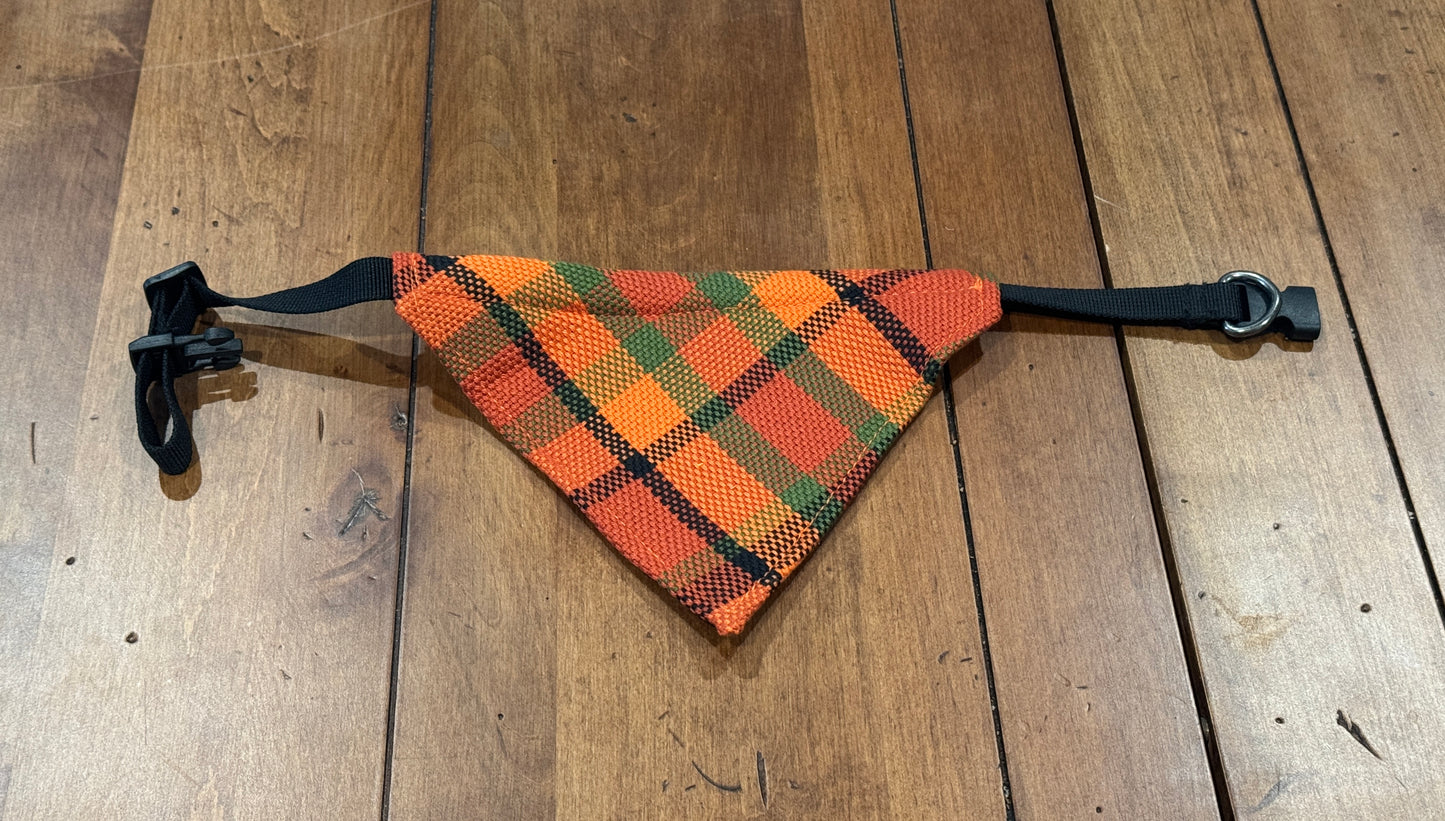 Westfalia orange plaid material dog bandana