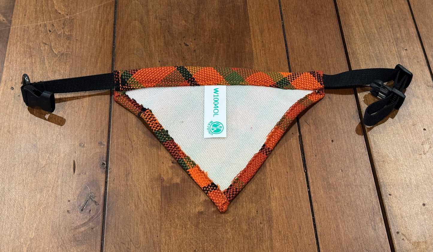 Westfalia orange plaid material dog bandana