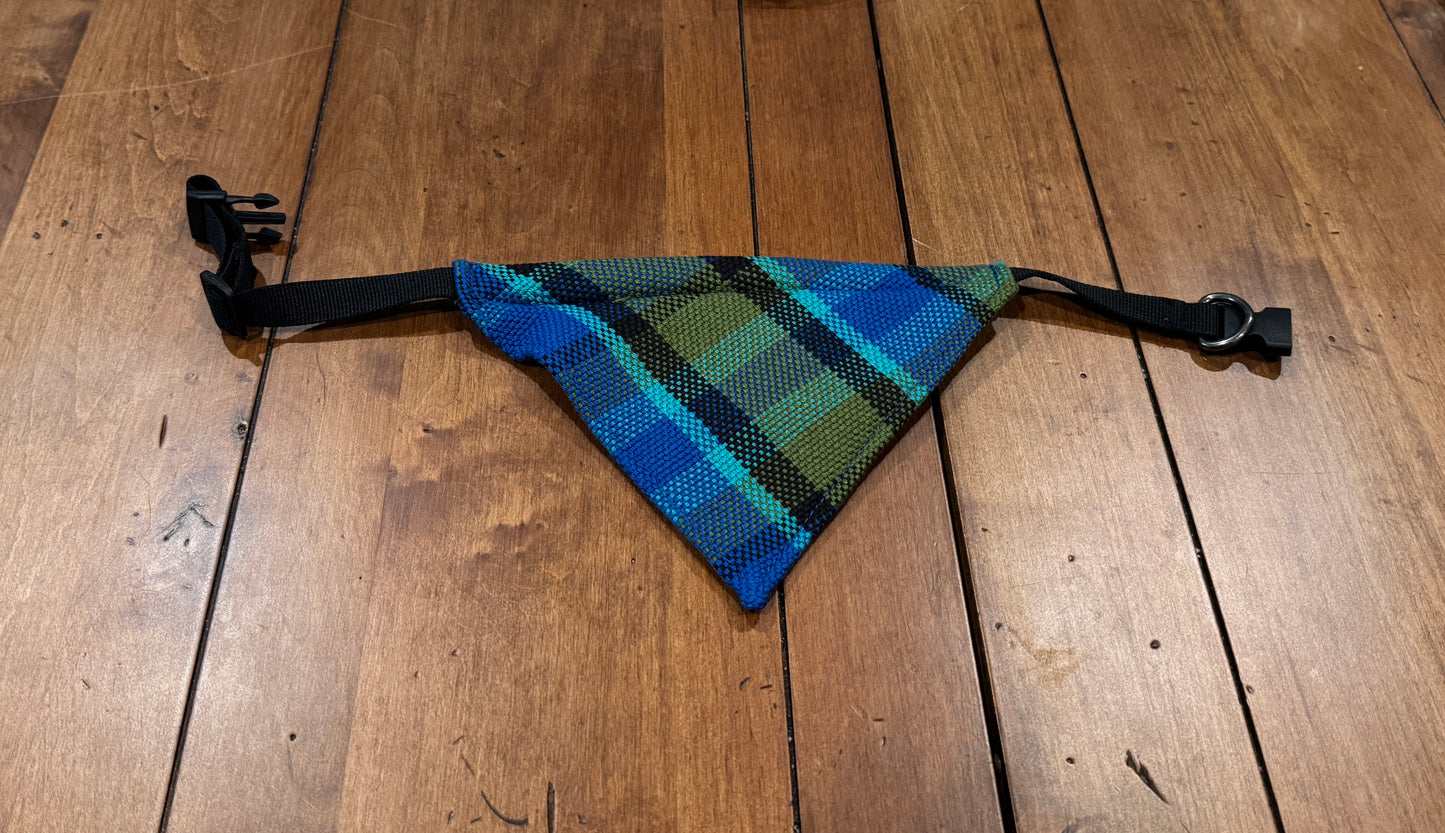 Westfalia Blue plaid material dog bandana