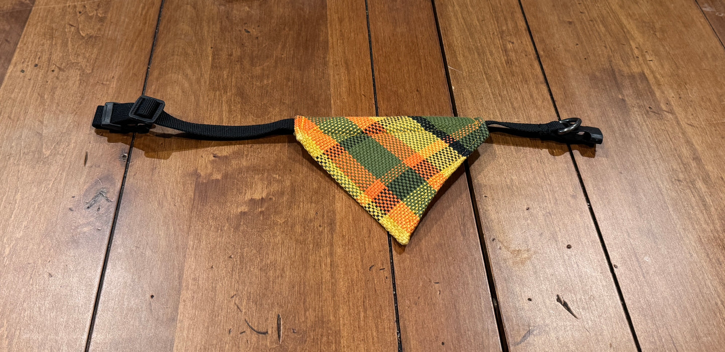 Westfalia Yellow plaid material dog bandana.