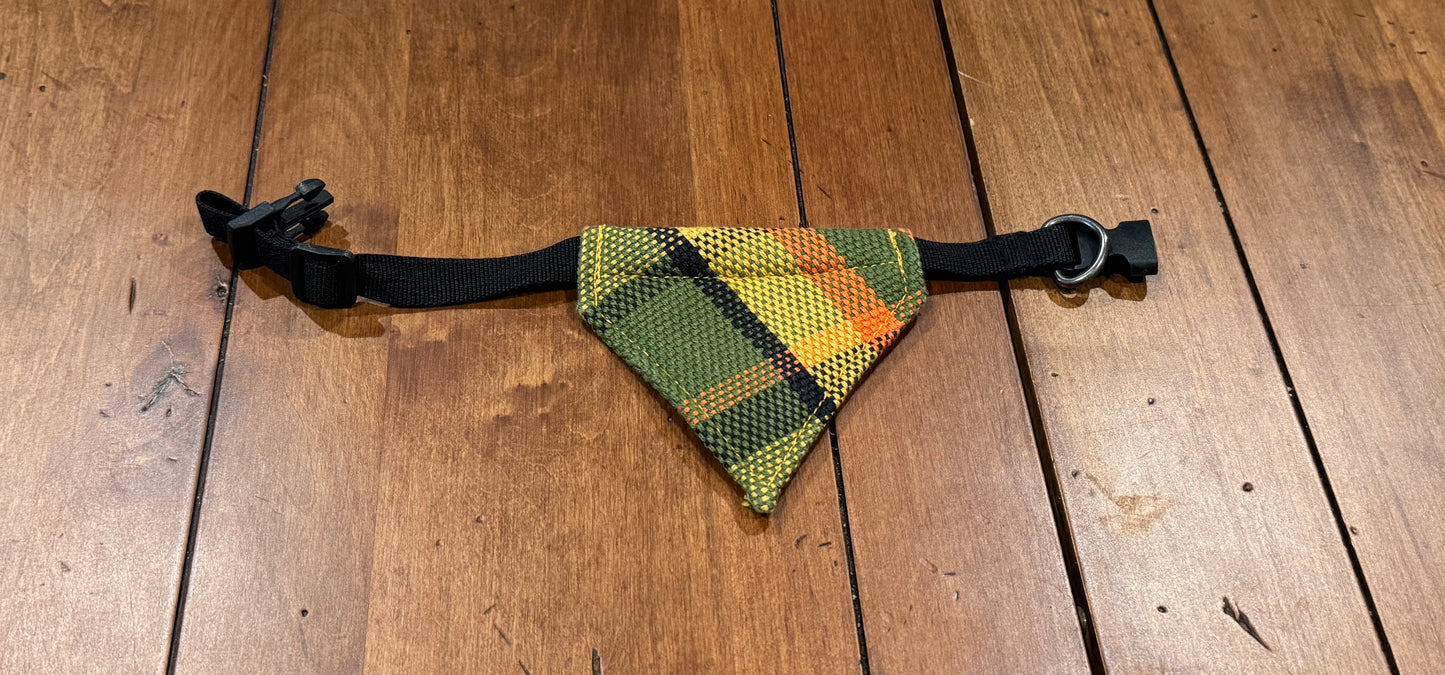 Westfalia Yellow plaid material dog bandana.