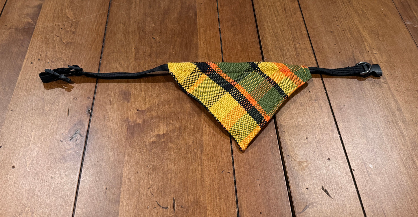 Westfalia Yellow plaid material dog bandana.