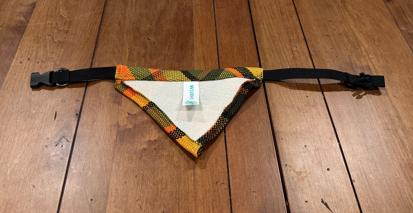 Westfalia Yellow plaid material dog bandana.