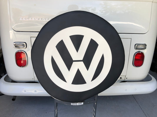 Spare wheel cover in Black with white logo.