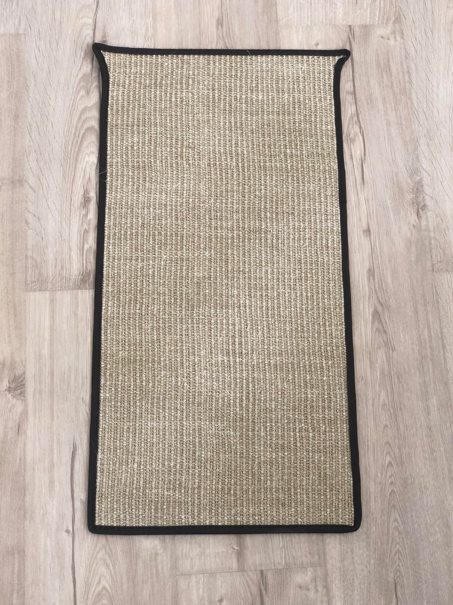 Natural Sisal Split Bus Walk Through Mat Fine Weave Fudge With Black Egde Trim